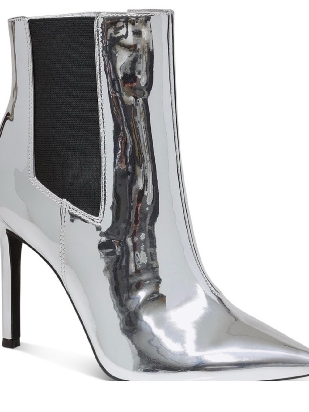 Silver High-Shine Pointed-Toe Chelsea Stiletto Boot